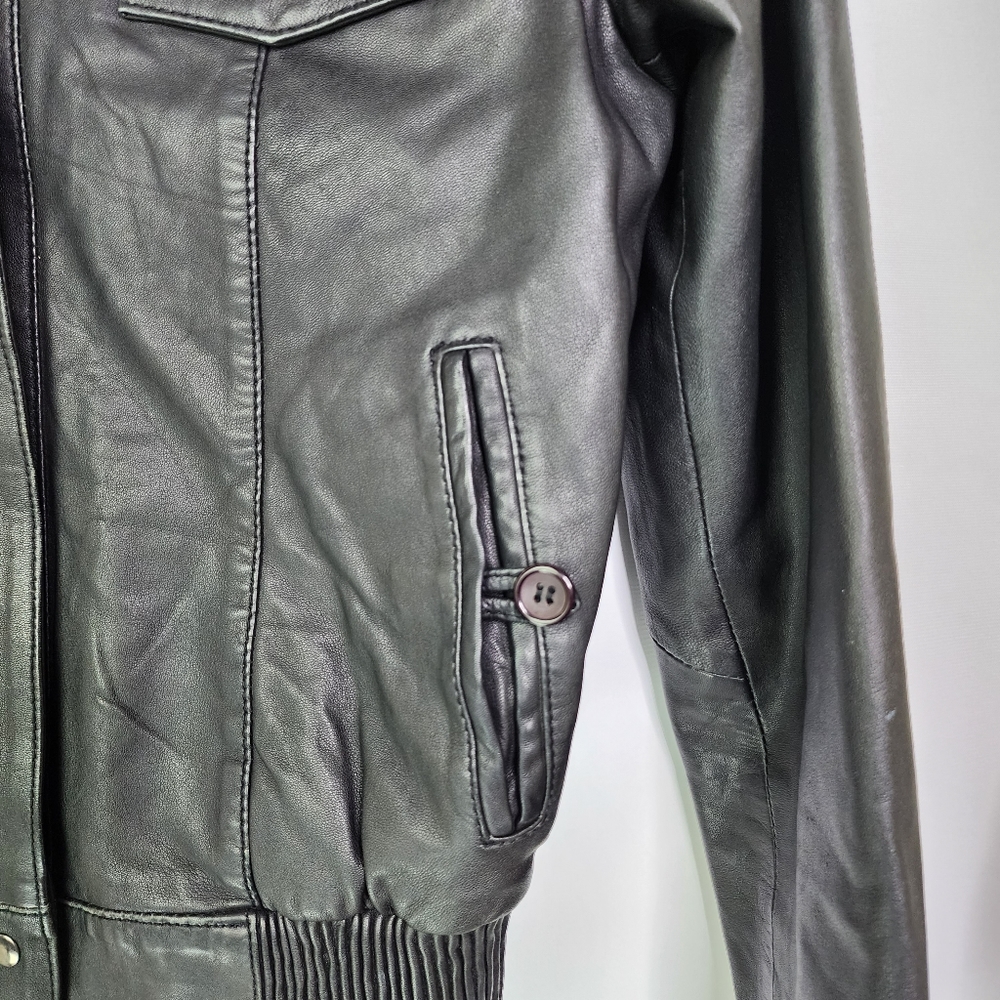 Kookai leather jacket short vintage Victor Hugo black bomber style size 8 - Picture 8 of 12